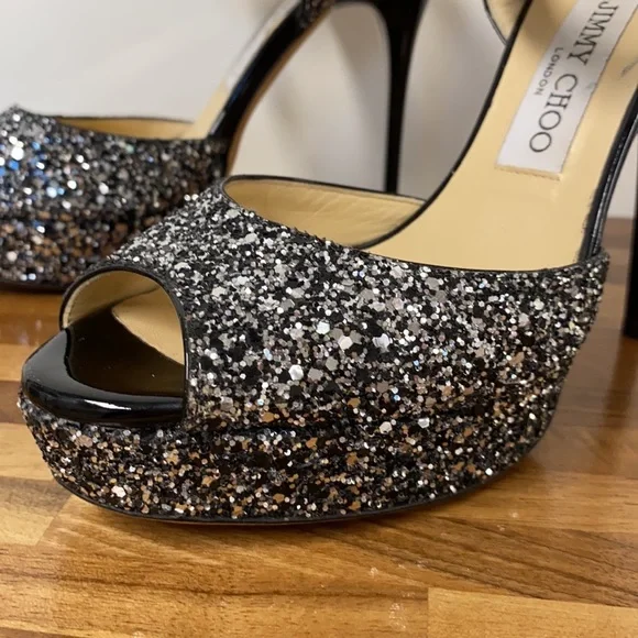 Jimmy Choo size 38 glittery heels platform sandals
